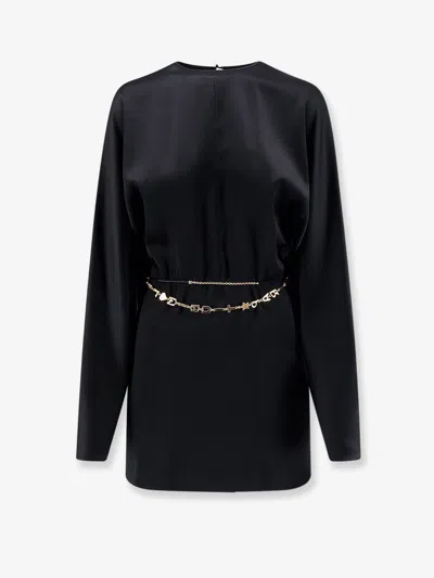 Saint Laurent Mini Lenght Dress With Gold Metal Detail In Black