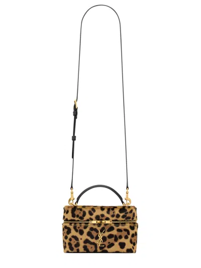Saint Laurent Mini Leopard-print Bag With Zip Closure And Card Slot In Brown