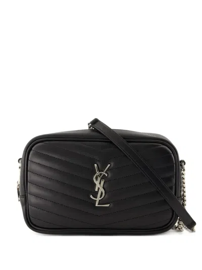 Saint Laurent Mini Lou Chevron Logo Shoulder Bag In Black
