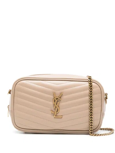 Saint Laurent Mini Lou In Quilted Leather In Nude