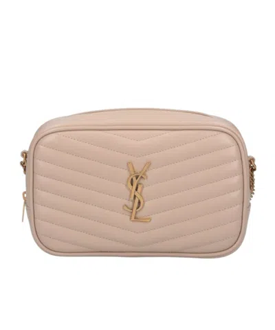 Saint Laurent Mini Lou Quilted Leather Crossbody Bag In Nude