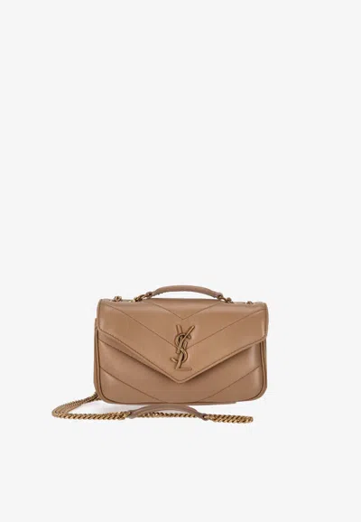 Saint Laurent Mini Loulou Leather Shoulder Bag In Brown