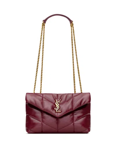 Saint Laurent Mini Loulou Puffer Bag In Shiny Leather In Red