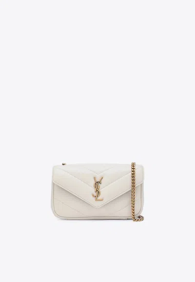 Saint Laurent Mini Loulou Quilted Leather Crossbody Bag In White