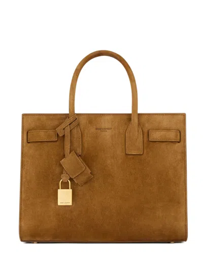 Saint Laurent Mini Luxury Leather Handbag With Removable Padlock In Brown