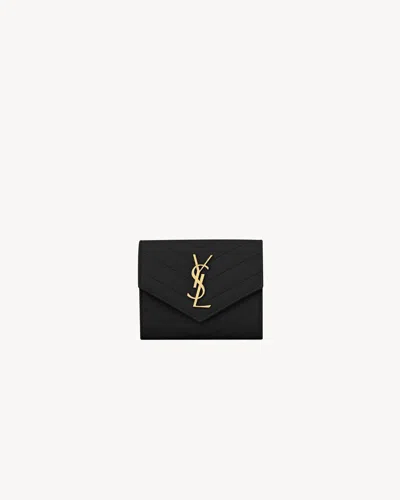 Saint Laurent Mini Matelassé Leather Wallet For Women In Black