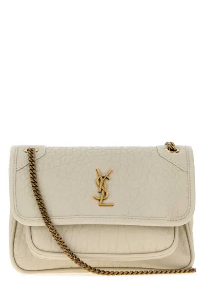 Saint Laurent Mini Niki Chalk Leather Crossbody Handbag In Neutral