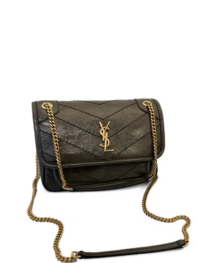 Saint Laurent Mini Niki Leather Shoulder Bag In Green