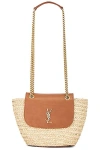 Saint Laurent Panier Mini Ysl Flap Crossbody Basket Bag In Raffia In Naturel & Brick