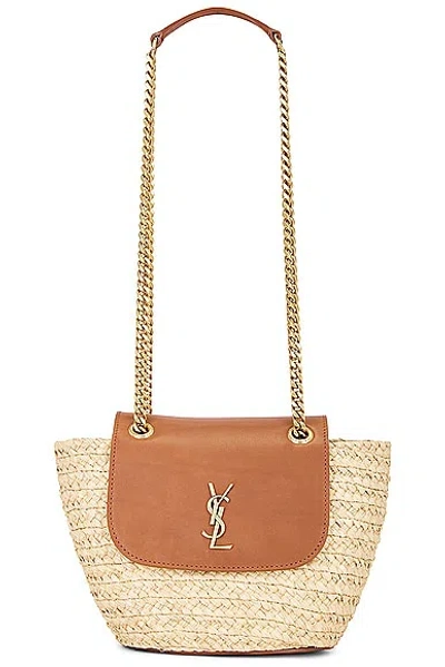 Saint Laurent Mini Manon Raffia Shoulder Bag In Natural/brick