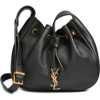Saint Laurent Mini Paris Vii Grained Leather Shoulder Bag In Black