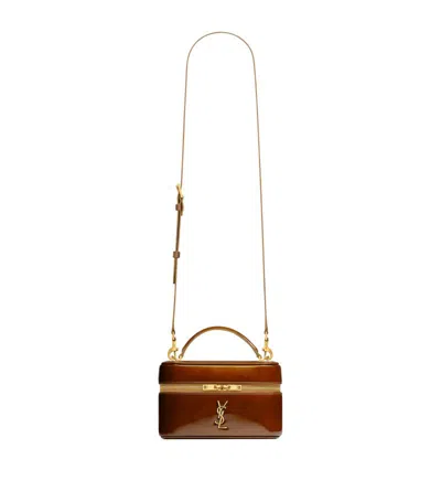 Saint Laurent Mini Patent Leather Gaby Top-handle Bag In Brown