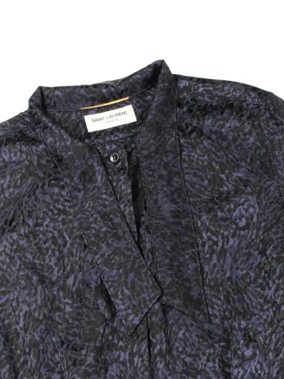 Pre-owned Saint Laurent Mini Patterned Long-sleeve Dress In Blue