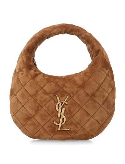 Saint Laurent Icarino Quilted Suede Bag Cognac Calf Skin Tote In Brown