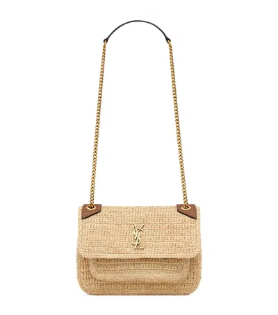 Saint Laurent Mini Raffia Nikki Shoulder Bag In Sand