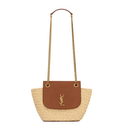 Saint Laurent Mini Raffia Panier Shoulder Bag In White