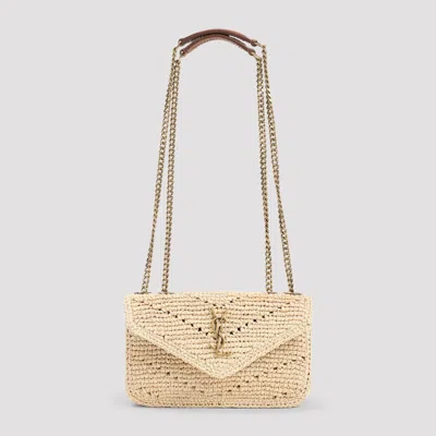 Saint Laurent Mini Raffia Shoulder Handbag In Neutral