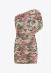 Saint Laurent Pink One Shoulder Mini Dress In Techno Fabric Woman In Multicolor