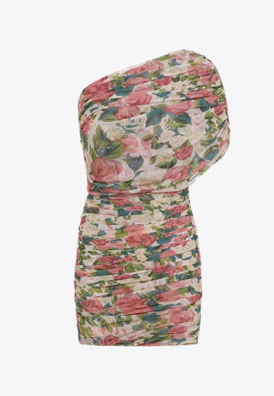 SAINT LAURENT MINI RUCHED FLORAL DRESS