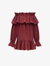 Saint Laurent Mini Ruffle Dress In Burgundy