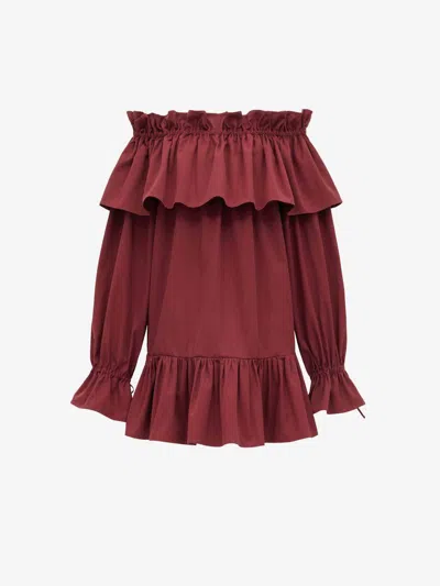 Saint Laurent Mini Ruffle Dress In Burgundy