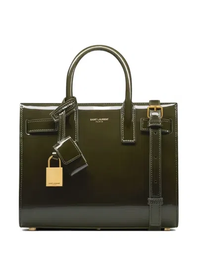 Saint Laurent Sac De Jour Nano Patent Leather Handbag With Metal Padlock In Green