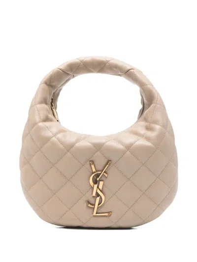 Saint Laurent Mini Sade Round Bag In Lambskin In Neutral