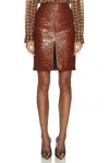 Saint Laurent Crocodile Embossed Leather Skirt Skirts Brown In Burgundy
