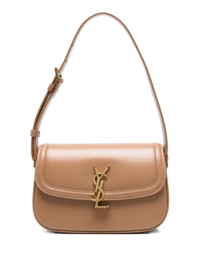 Saint Laurent Mini Solferino Logo-plaque Shoulder Bag In Brown