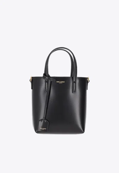 Saint Laurent Mini Toy Calf Leather Tote Bag In Black