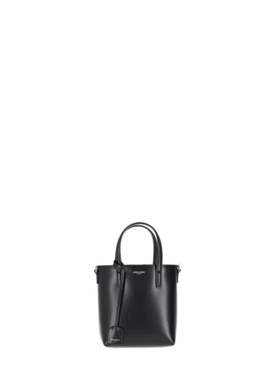 Saint Laurent Mini Toy Shopping Leather Tote Bag In Black