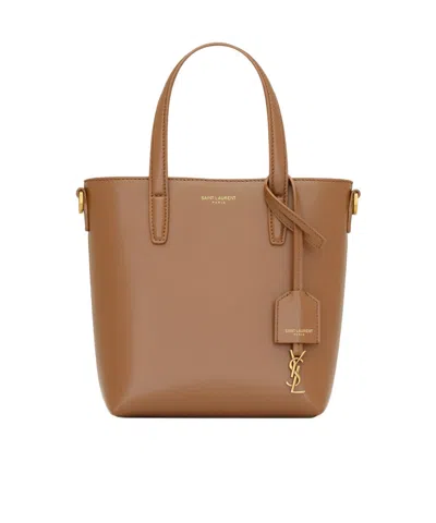 Saint Laurent Mini Toy Shopping Tote Bag In Brown