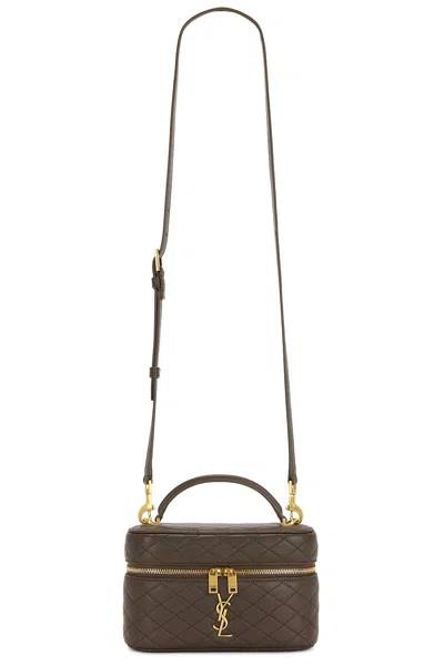 Saint Laurent Gabby Mini Vanity Case In Quilted Leather With Gold Hardware In Light Musk