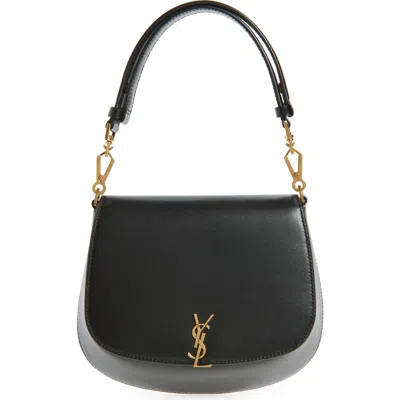 Saint Laurent Mini Voltaire Box Leather Top Handle Bag In Black