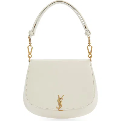 Saint Laurent Mini Voltaire Box Leather Top Handle Bag In White
