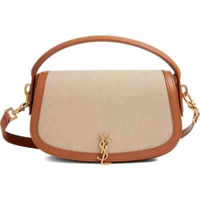 Saint Laurent Mini Voltaire Canvas Shoulder Bag In Brown