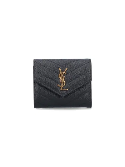 Saint Laurent Mini Wallet In Calf Leather In Black