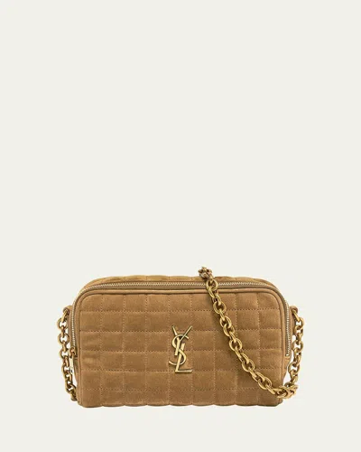 Saint Laurent Mini Ysl Camera Crossbody Bag In Quilted Suede In Golden Leaf