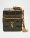 Saint Laurent Mini Ysl Cube Box Wristlet In Patent Fabric In Vineyard Green