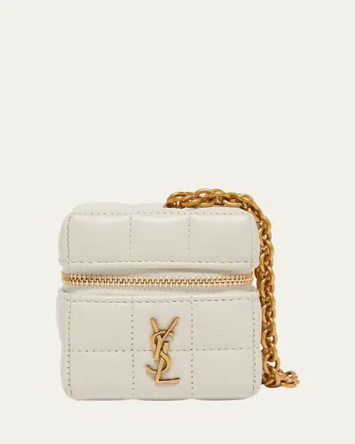 Saint Laurent Mini Ysl Cube Leather Top-handle Bag In Crema Soft