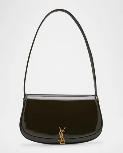 Saint Laurent Mini Ysl Flap Shoulder Bag In Patent Leather In Vineyard Green