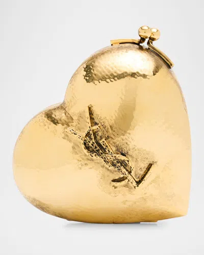 Saint Laurent Mini Ysl Minaudiere In Brass