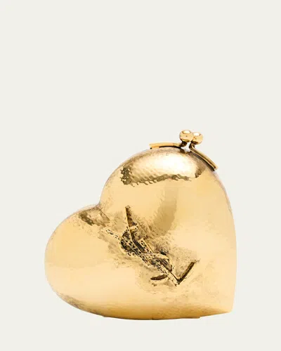 Saint Laurent Mini Ysl Minaudiere In Brass In Gold