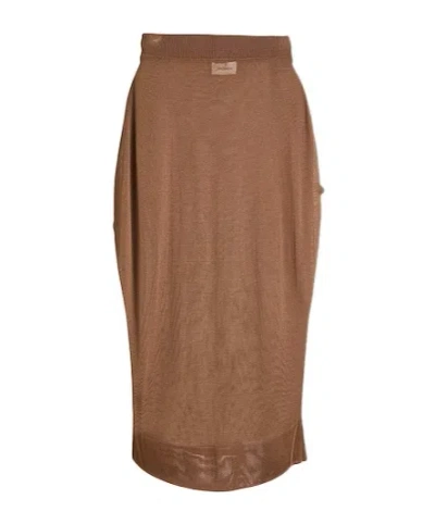 Saint Laurent Minimal Knit Pencil Skirt In Brown