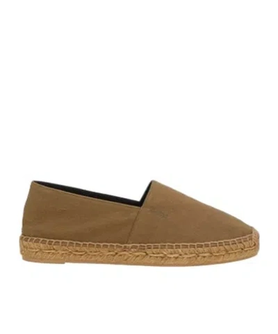Saint Laurent Minimalist Canvas Flat Shoes In Brown