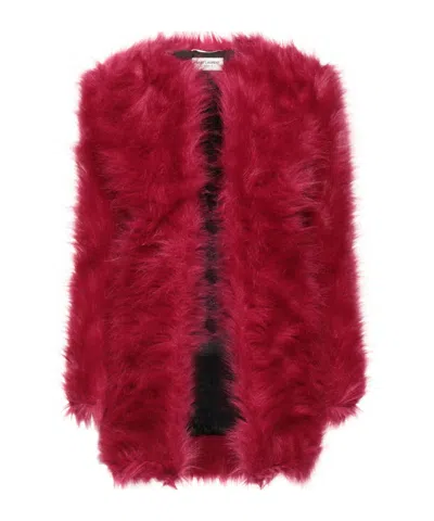 Saint Laurent Minimalist Fleece Coat In Red