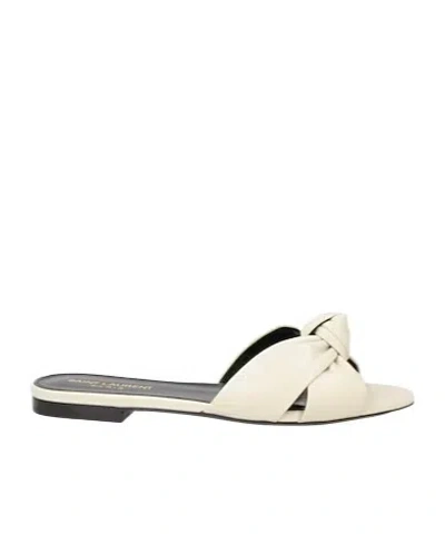 Saint Laurent Minimalist Roundtoe Slippers In White