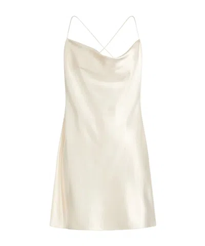 Saint Laurent Minimalist Satin Slip Dress In White