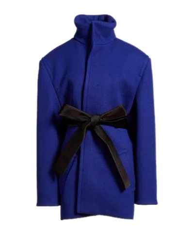 Saint Laurent Minimalist Single-breasted Coat In Blue