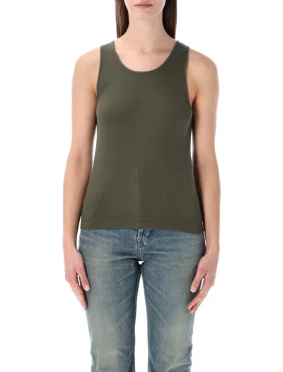Saint Laurent Minimalist Sleeveless Ribbed Tank Top In Green